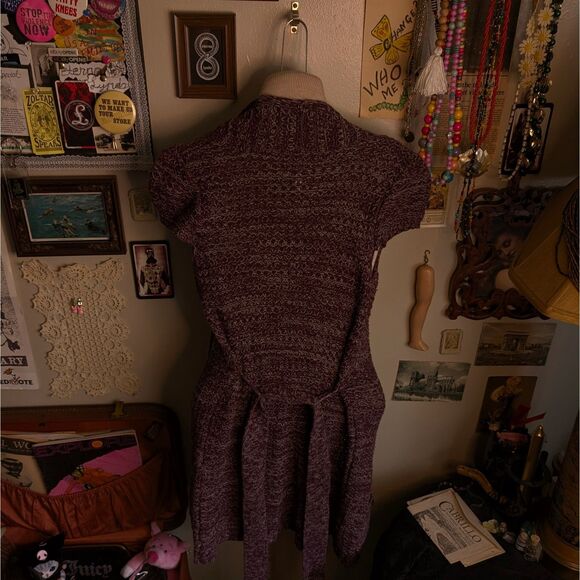 Y2K Mudd Cardigan Women's XS/Small Purple Knit Puff Sleeve Tied Belted - Picture 2 of 6